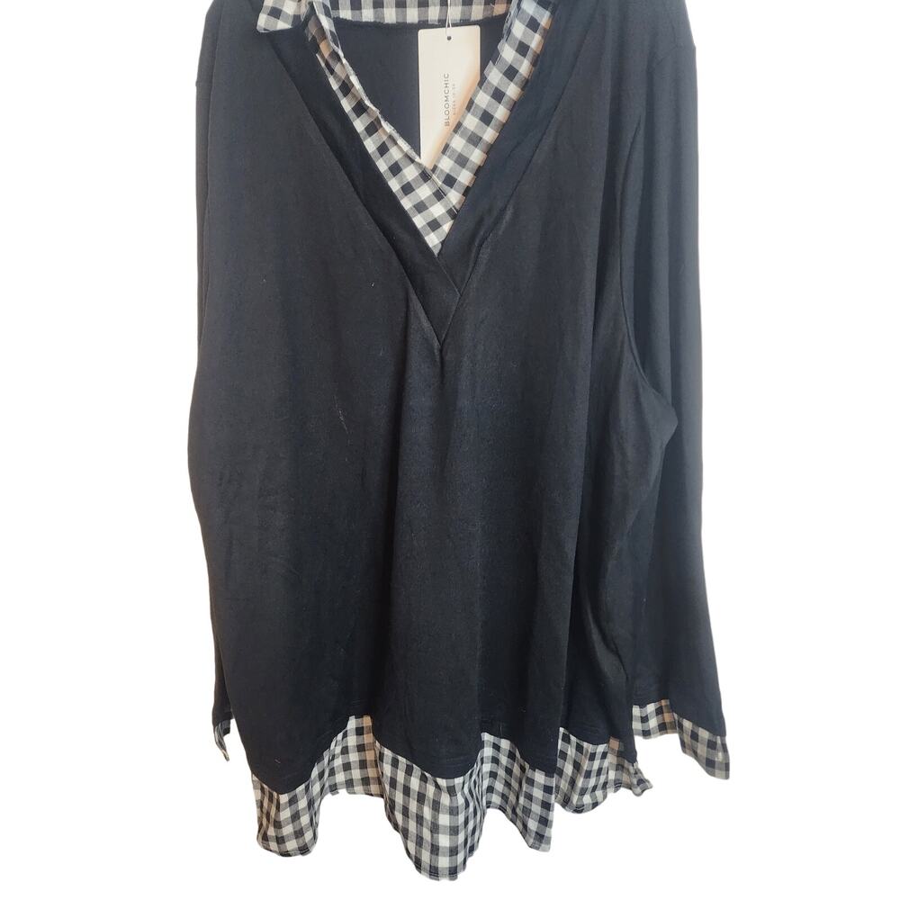 BloomChic Plaid Patchwork Shirt Collar Curved Hem… - image 3